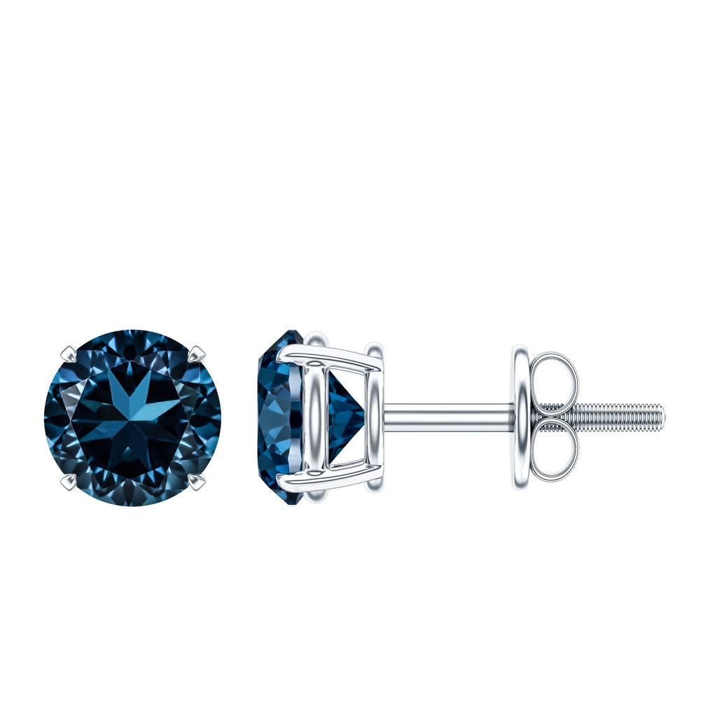 Real London Blue Topaz Solitaire Stud Earrings in Silver
