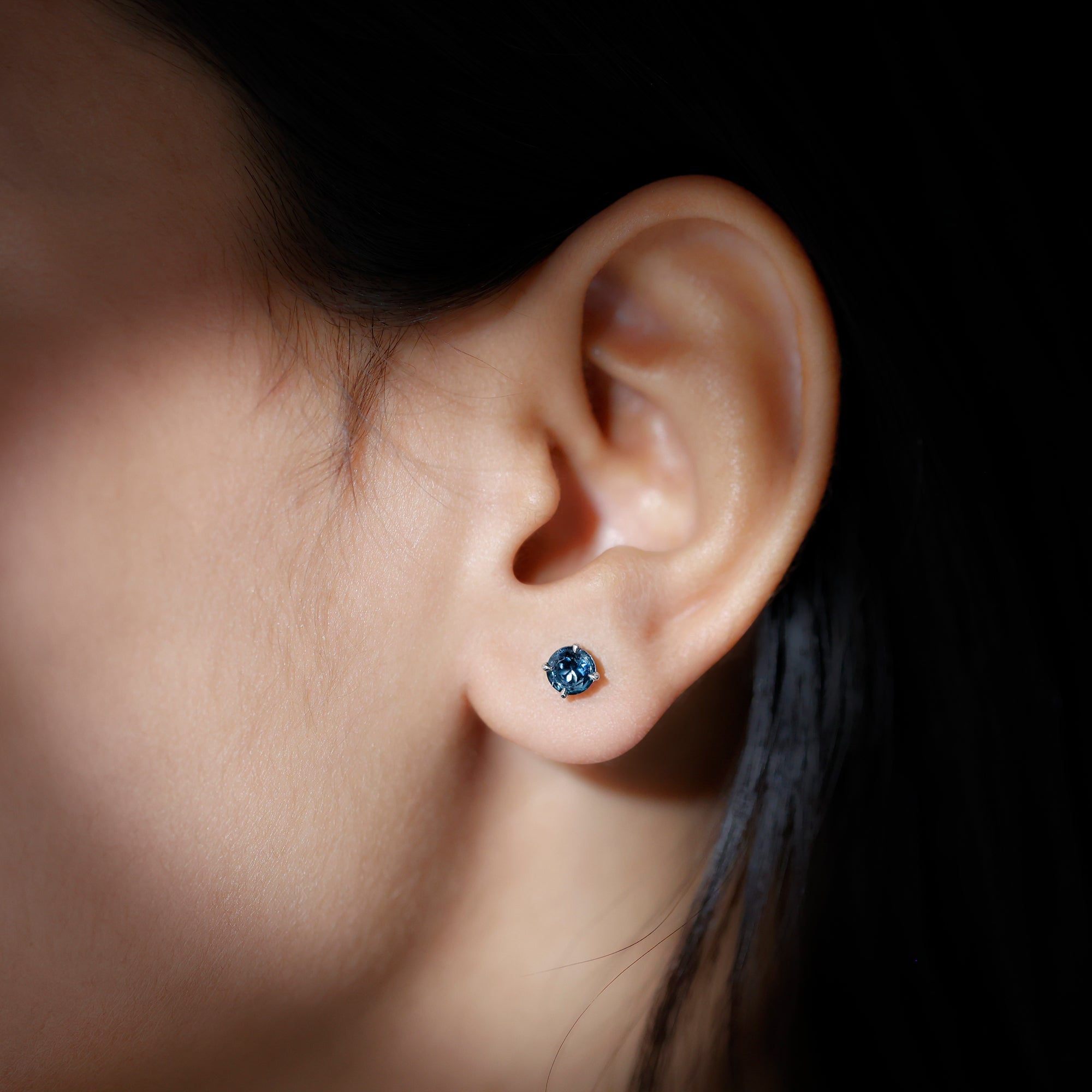 Real London Blue Topaz Solitaire Stud Earrings in Silver