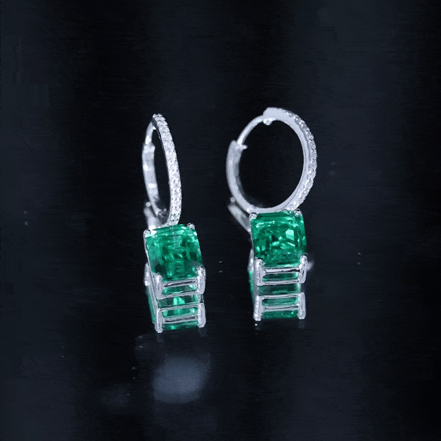 Certified 4.6 Carat Lab Created Emerald Hoop Drop Earrings in Silver