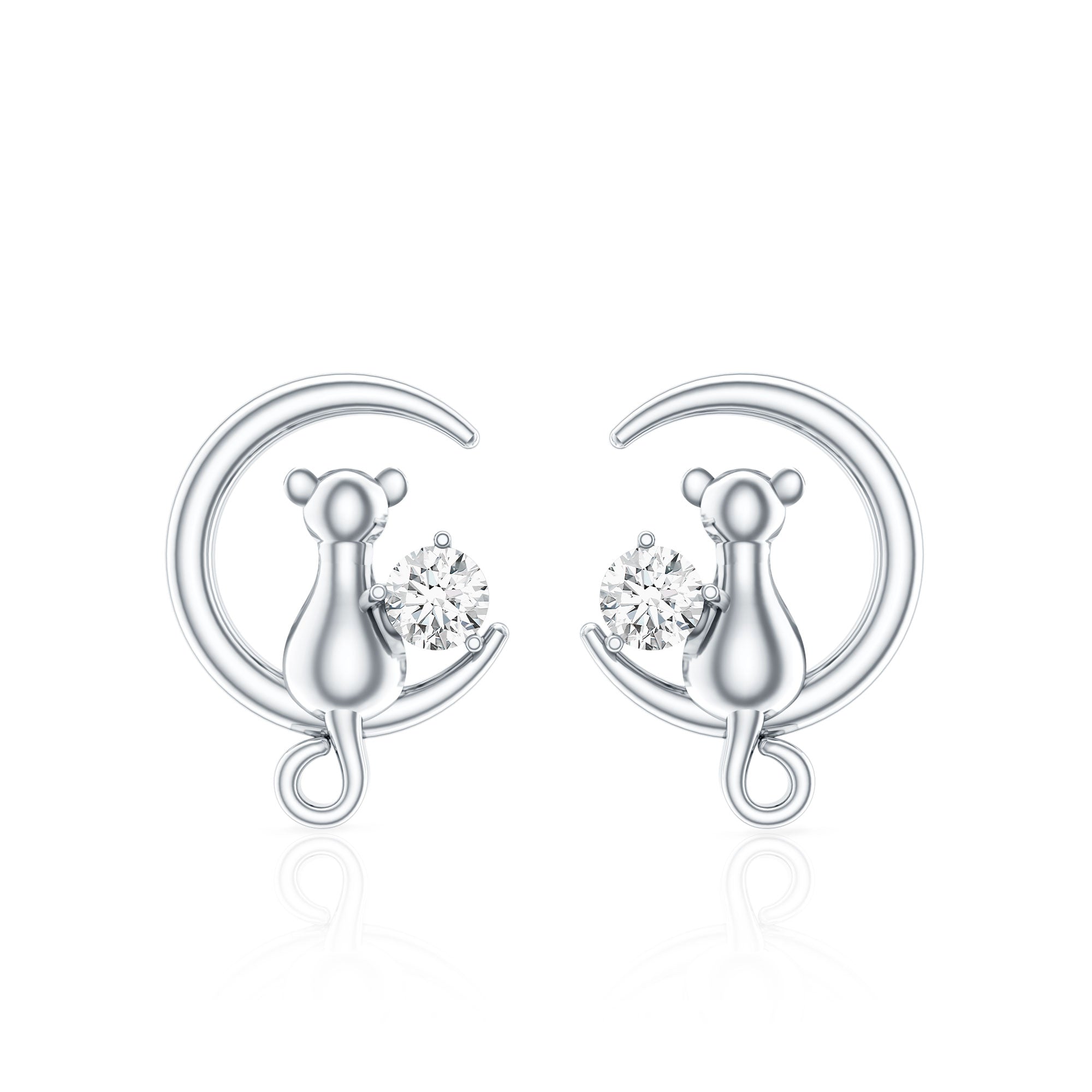Certified Cat Moon Earrings with Moissanite
