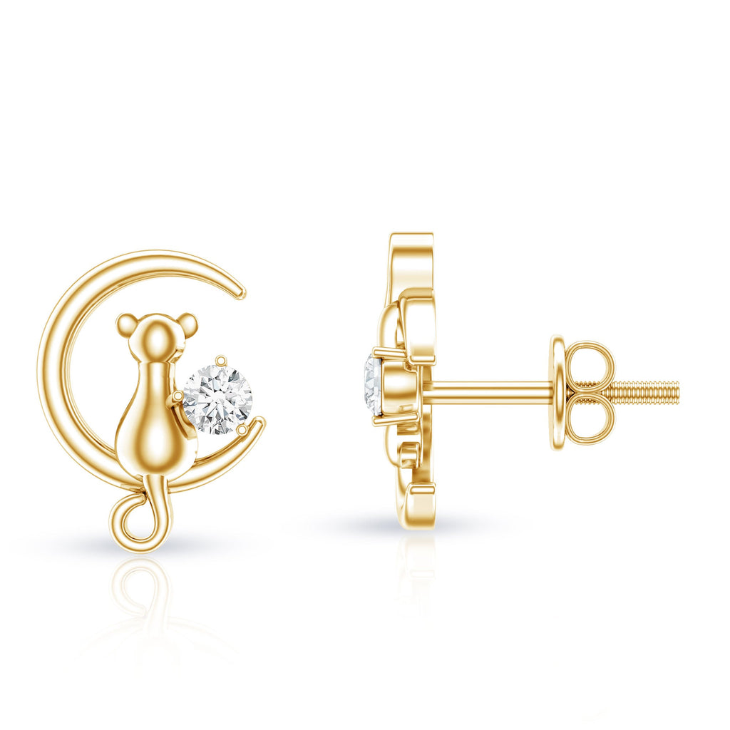 Certified Cat Moon Earrings with Moissanite