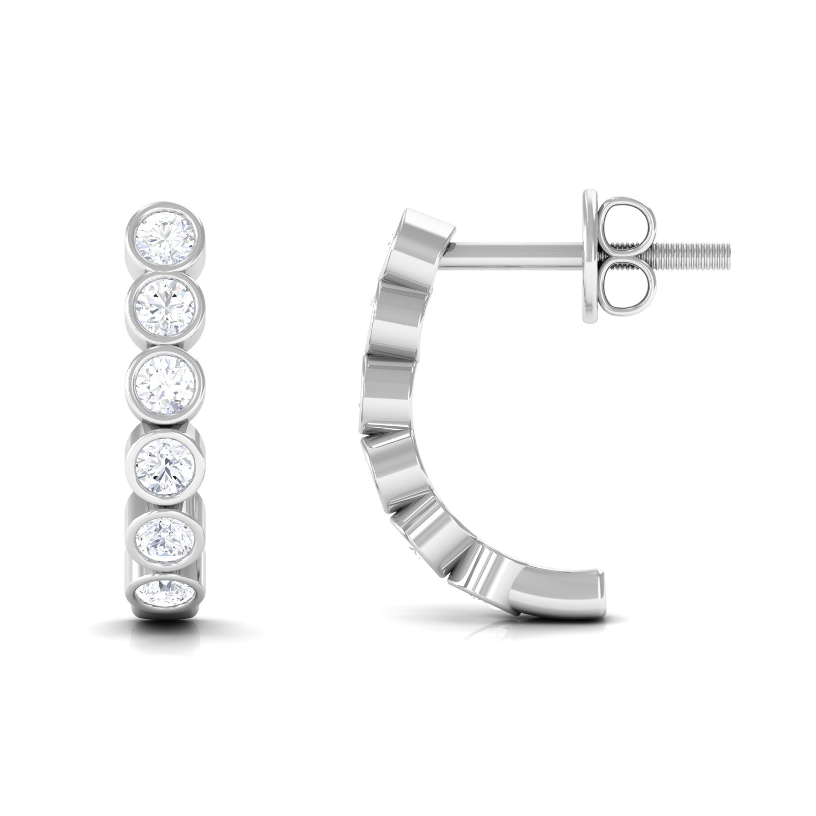 3/4 CT Bezel Set Round Moissanite Simple J Hoop Earrings