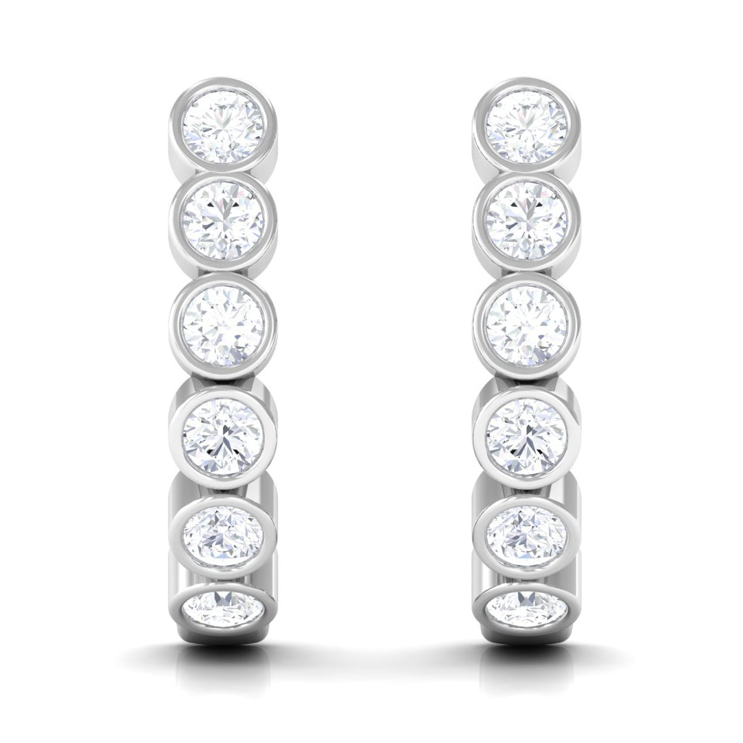 3/4 CT Bezel Set Round Moissanite Simple J Hoop Earrings