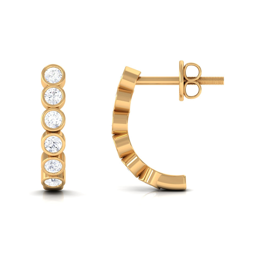 3/4 CT Bezel Set Round Moissanite Simple J Hoop Earrings