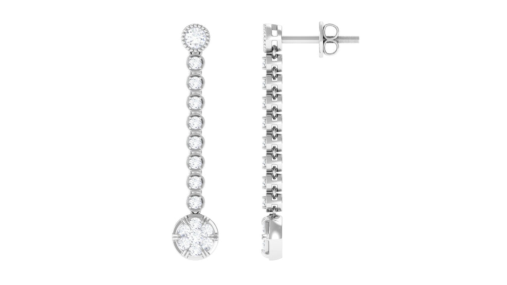 1 Carat Round Moissanite Dangle Chain Earrings