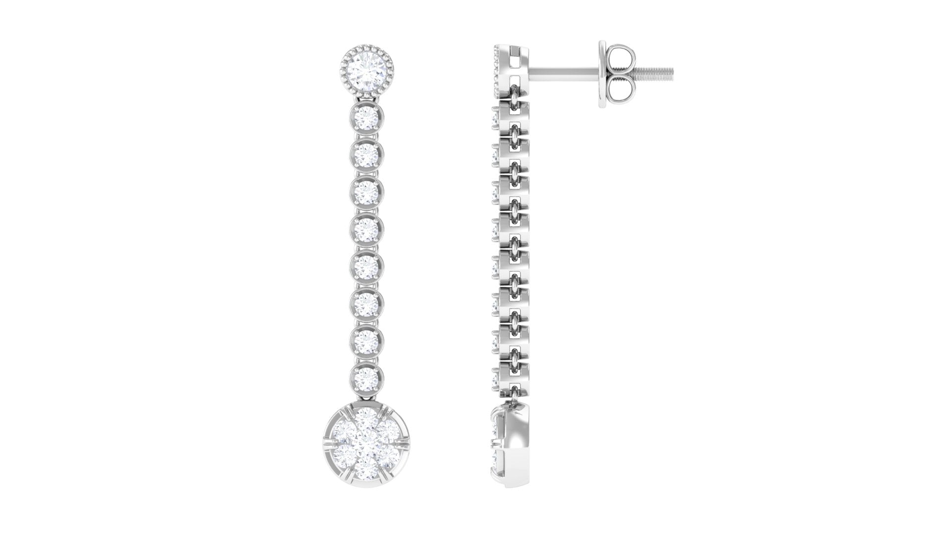 1 Carat Round Moissanite Dangle Chain Earrings