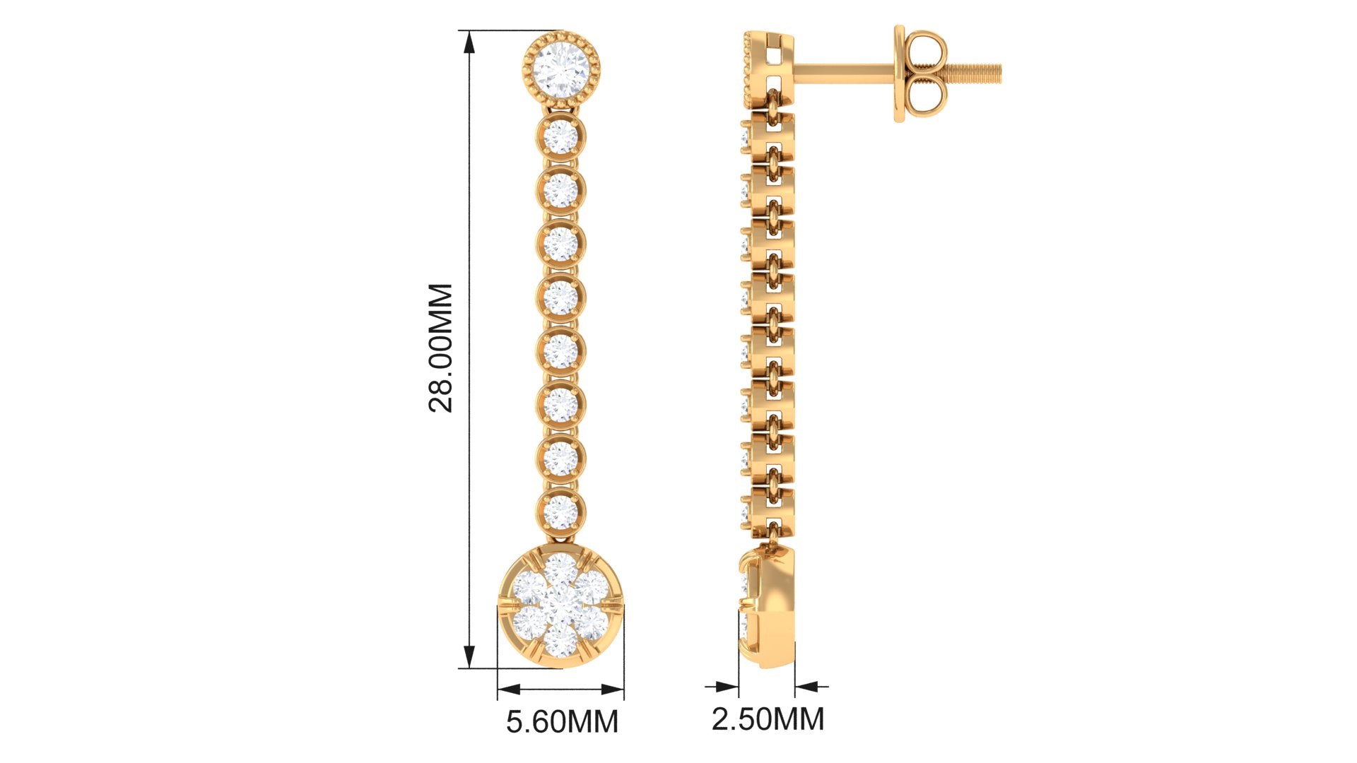1 Carat Round Moissanite Dangle Chain Earrings
