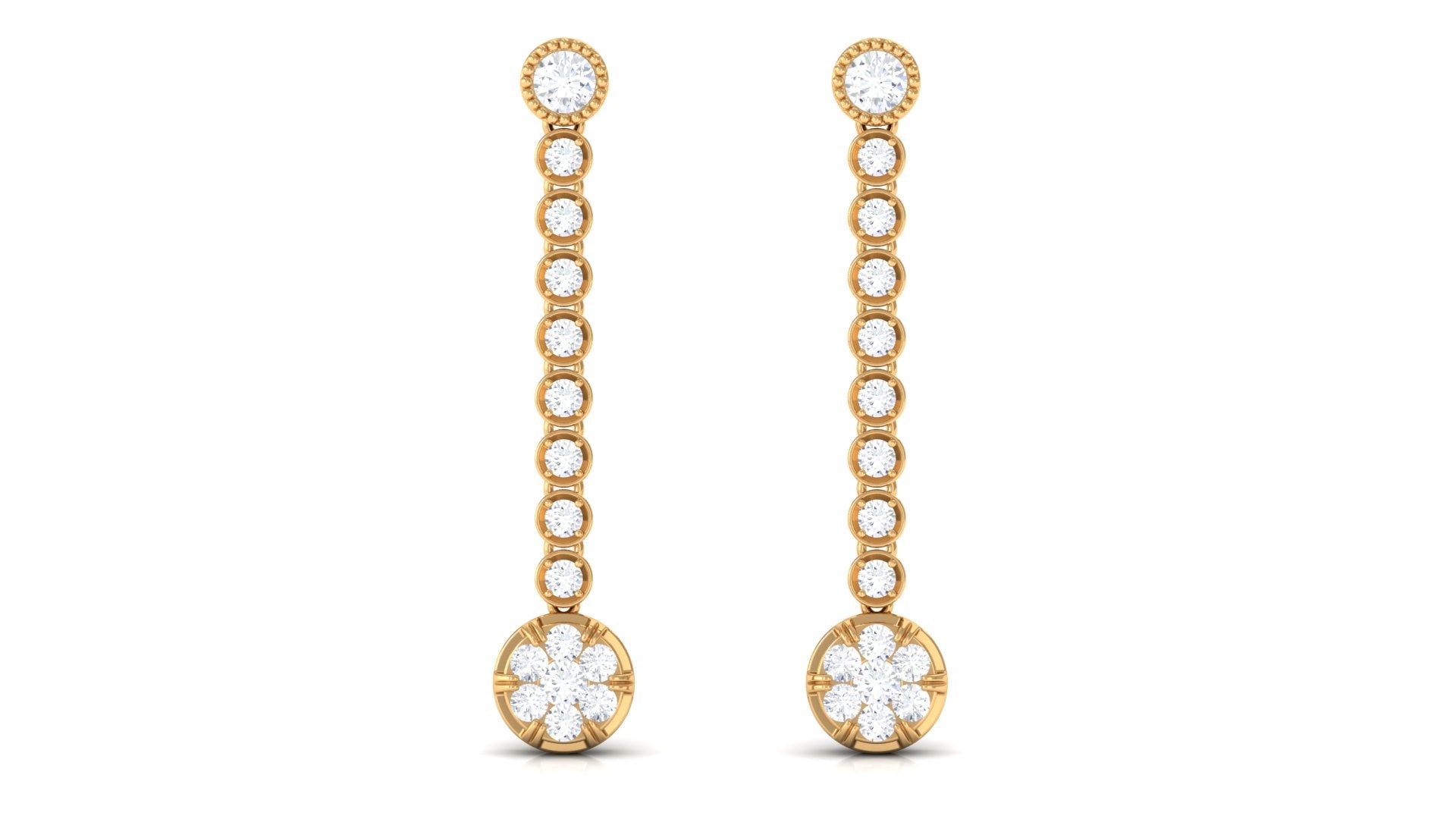 1 Carat Round Moissanite Dangle Chain Earrings