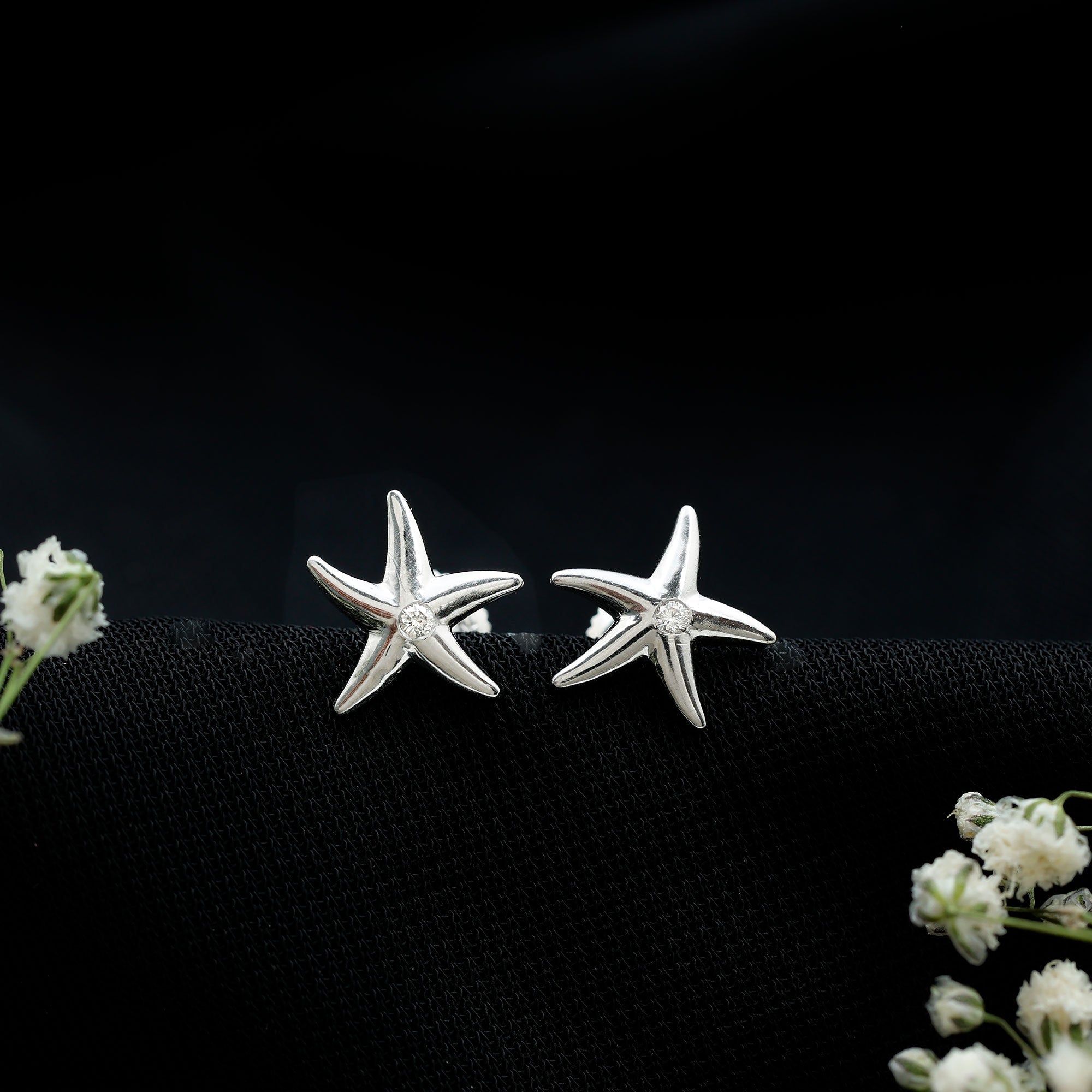 Bezel Set Round Moissanite Starfish Stud Earrings