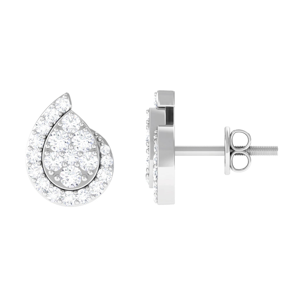 0.75 CT Real Diamond Designer Teardrop Stud Earrings