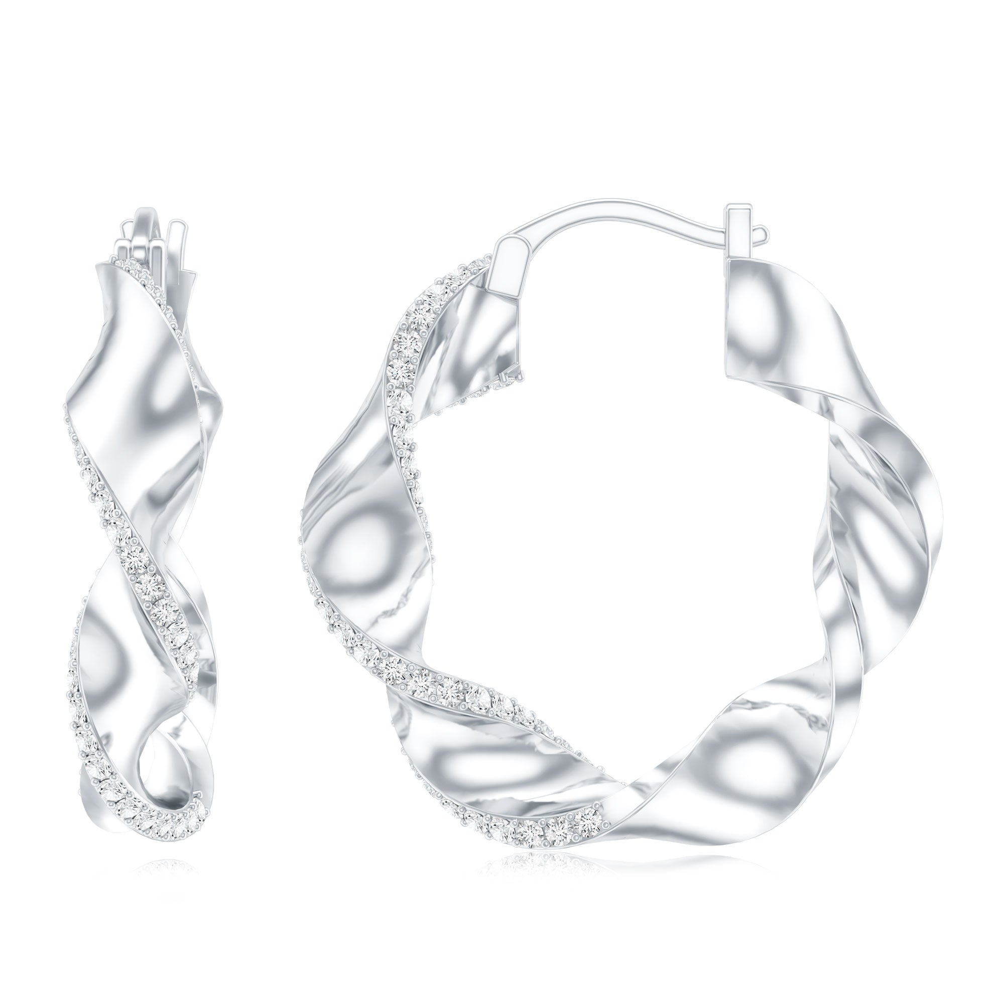 Lab Grown Diamond Twisted Hoop Earrings with Snap Back