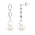 Genuine Freshwater Pearl and Diamond Infinity Drop Earrings