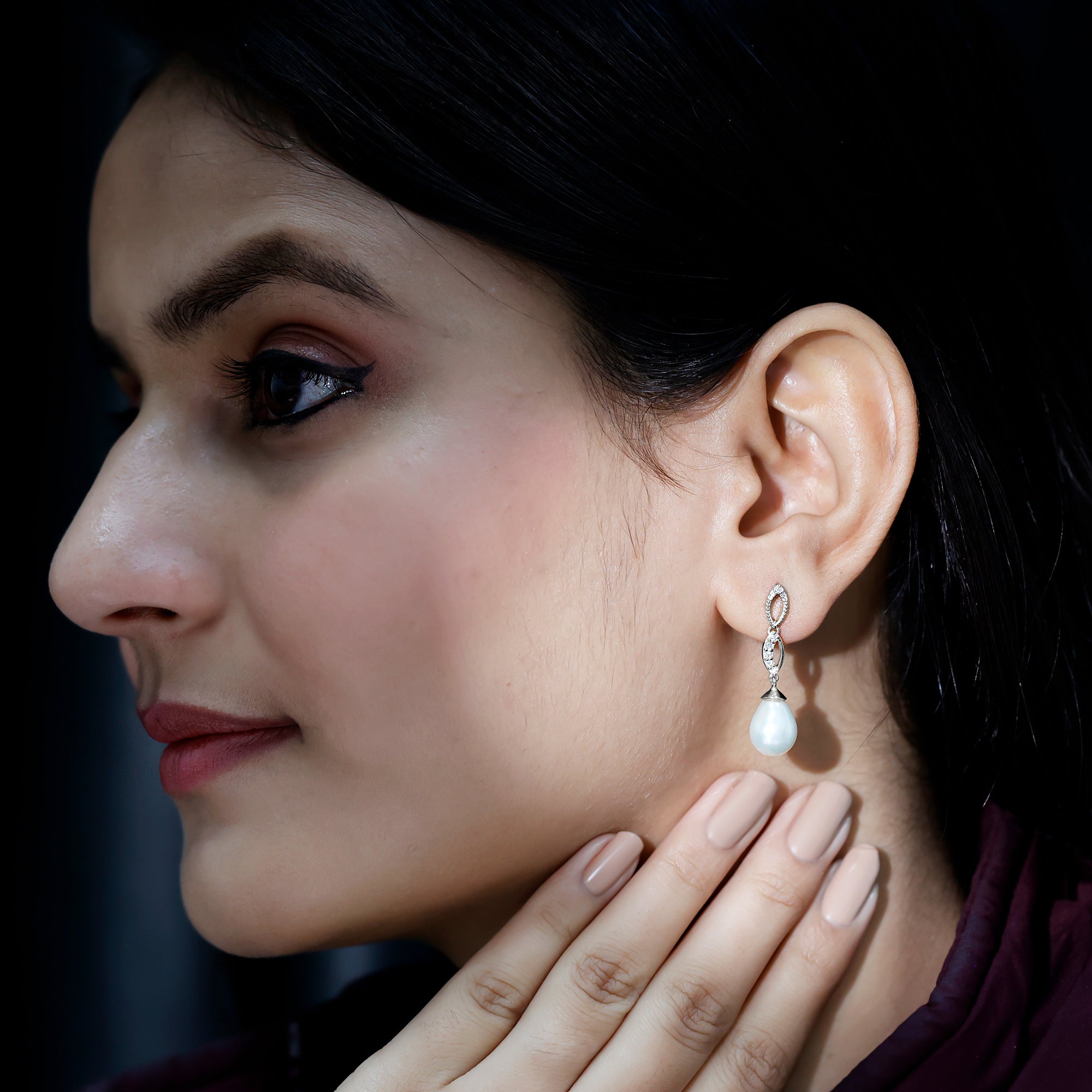 Genuine Freshwater Pearl and Diamond Infinity Drop Earrings
