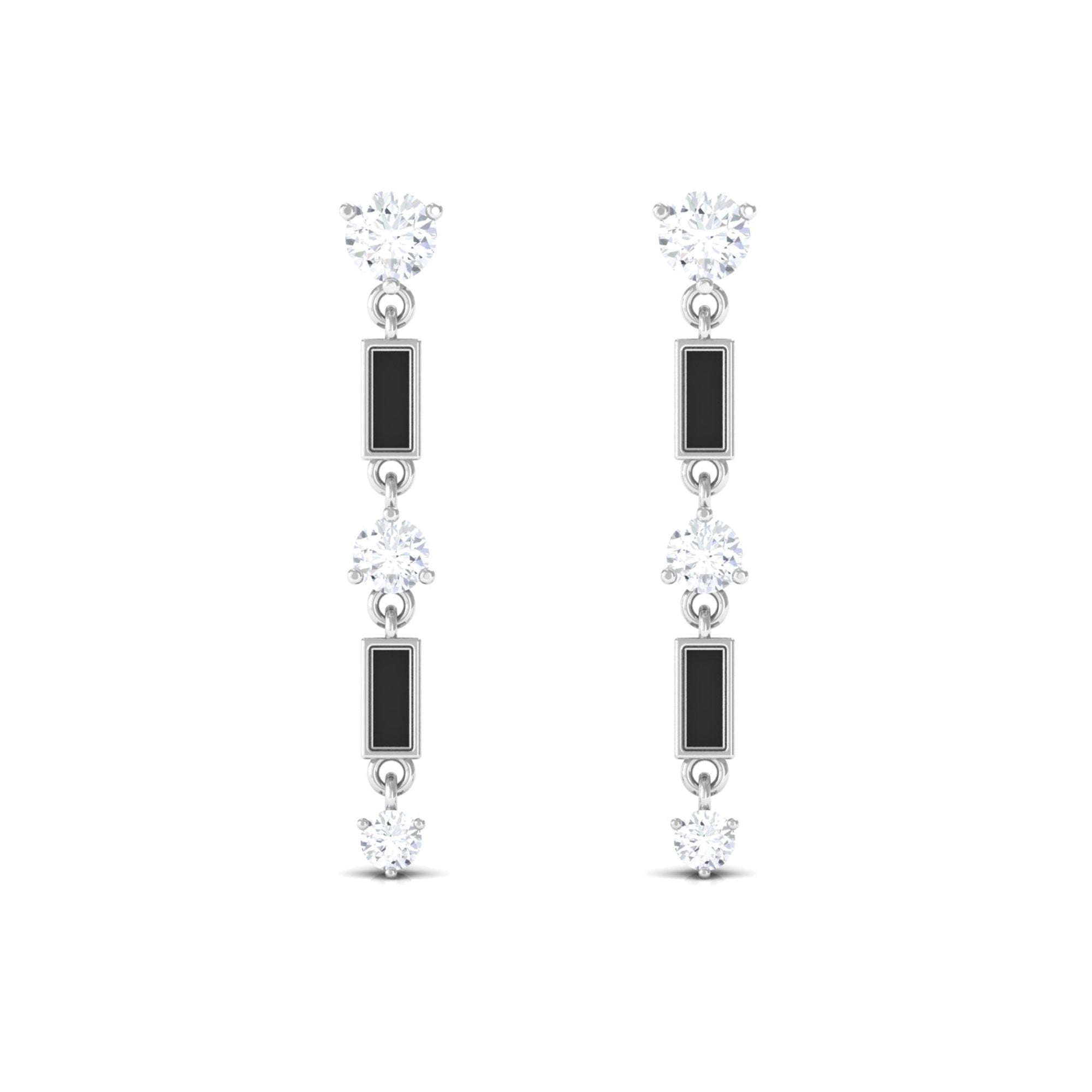0.50 CT Moissanite Dangle Earrings with Black Enamel