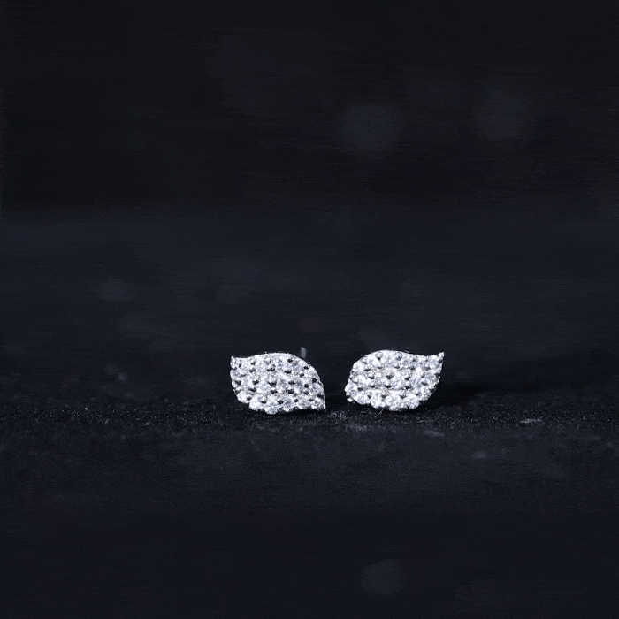 Cubic Zirconia Leaf Stud Earrings in Pave Setting