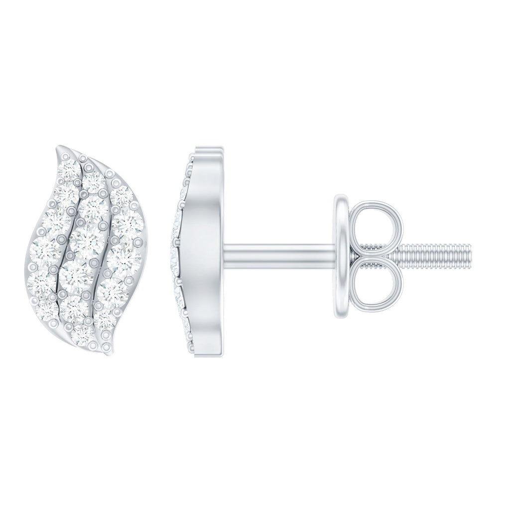 Cubic Zirconia Leaf Stud Earrings in Pave Setting