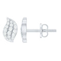 Cubic Zirconia Leaf Stud Earrings in Pave Setting