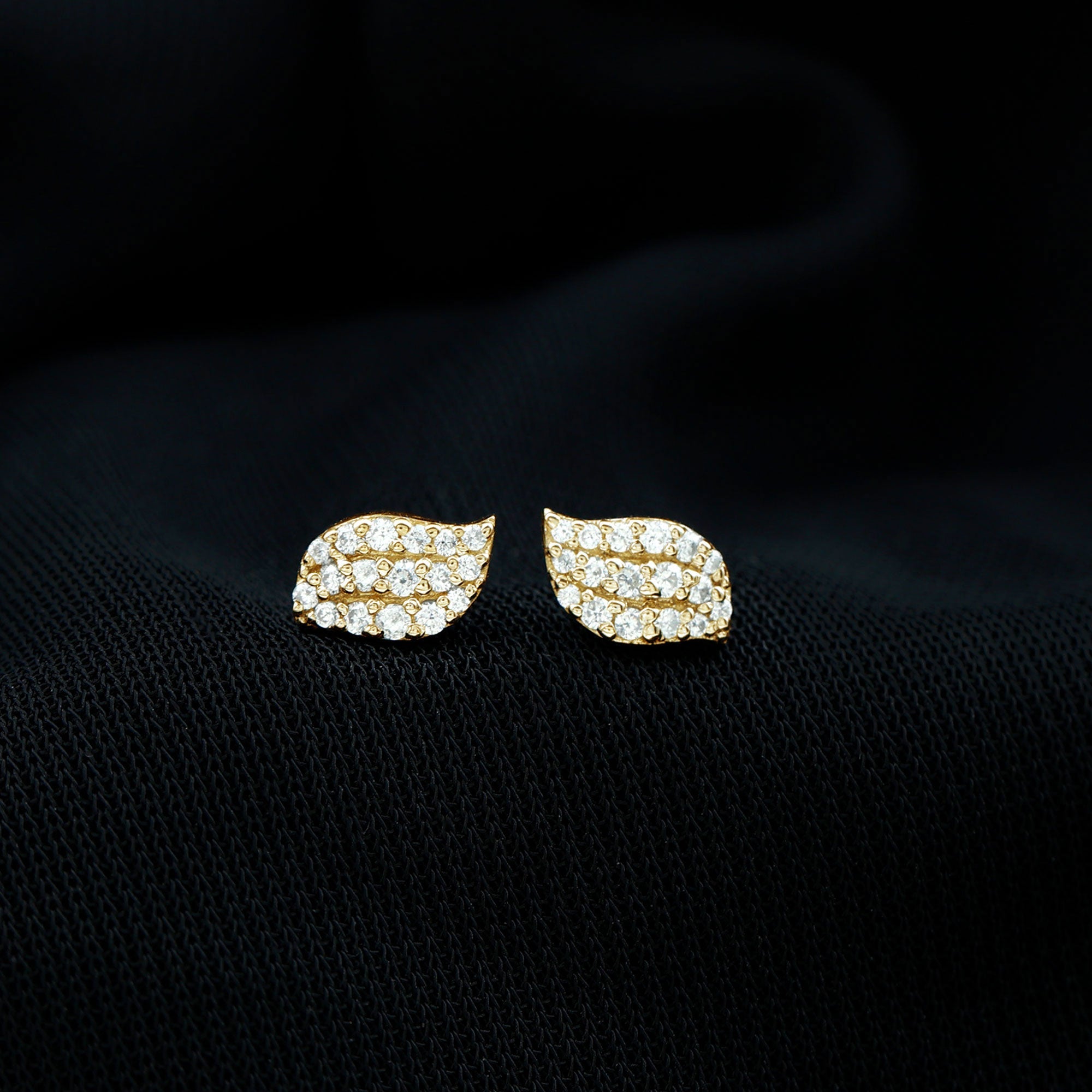 Cubic Zirconia Leaf Stud Earrings in Pave Setting