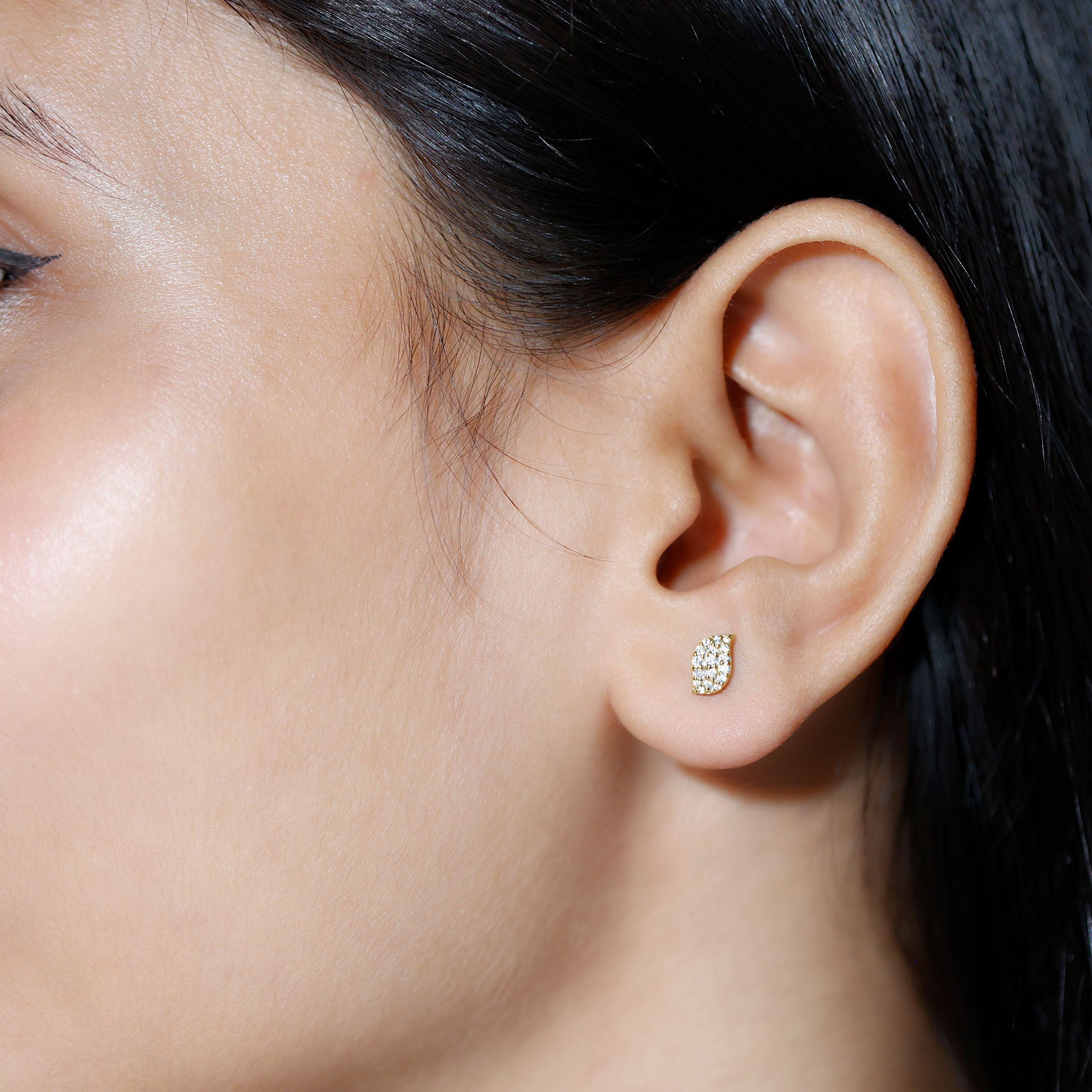 Cubic Zirconia Leaf Stud Earrings in Pave Setting