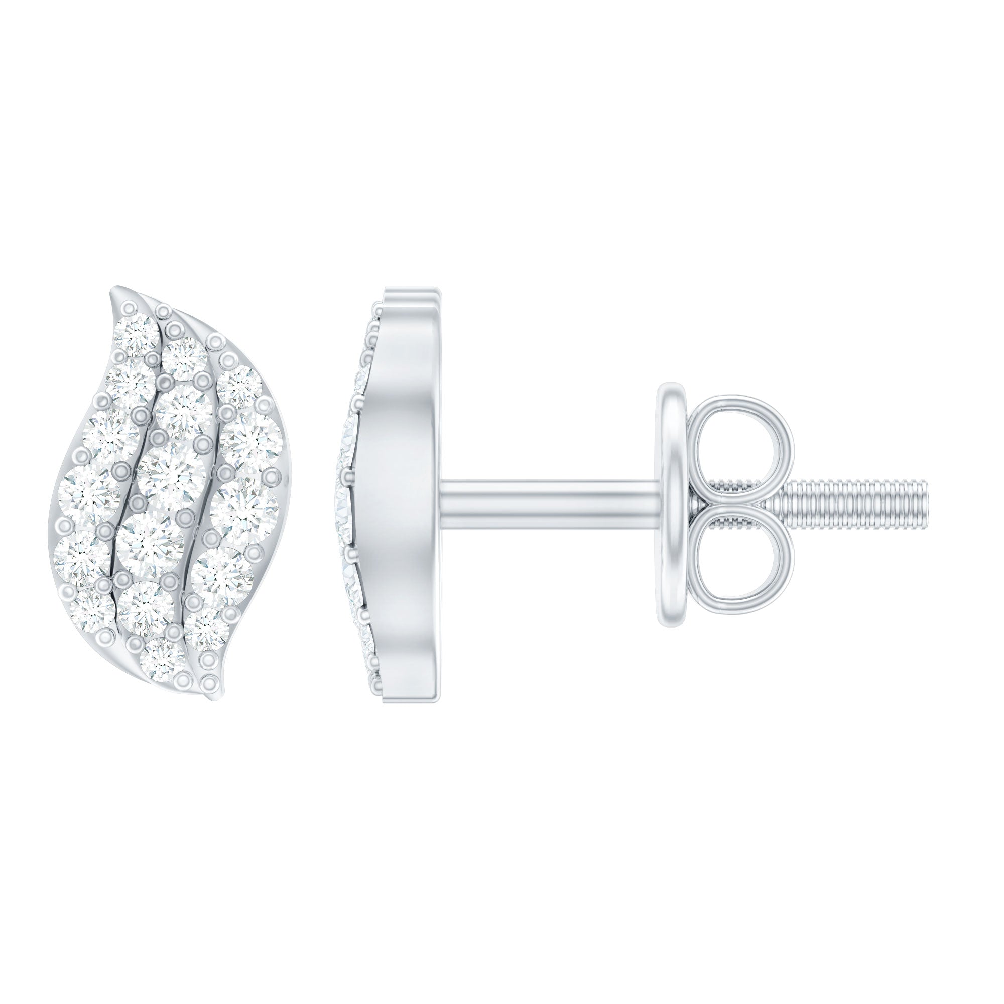 1/4 CT Certified Moissanite Leaf Stud Earrings in Pave Setting
