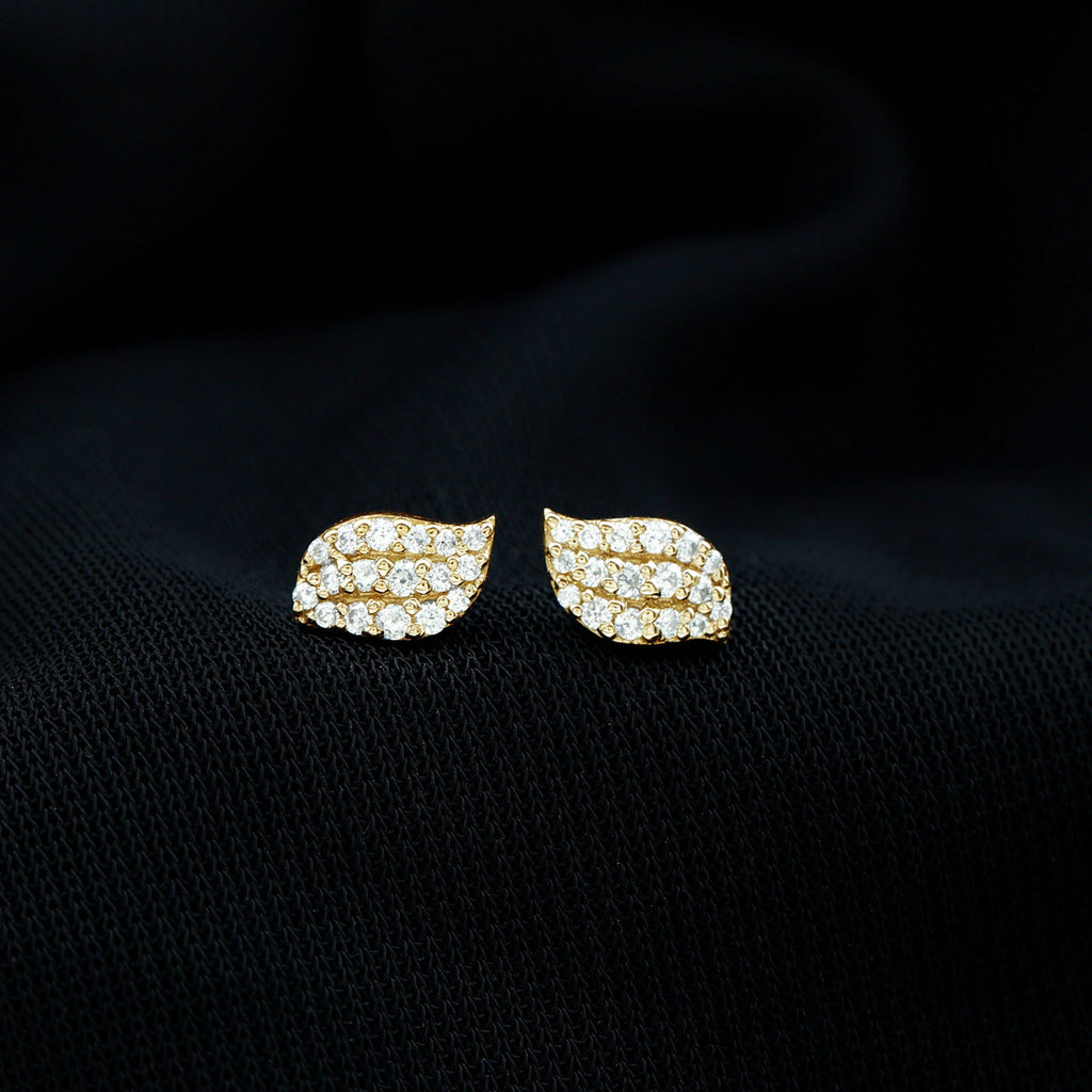 1/4 CT Certified Moissanite Leaf Stud Earrings in Pave Setting