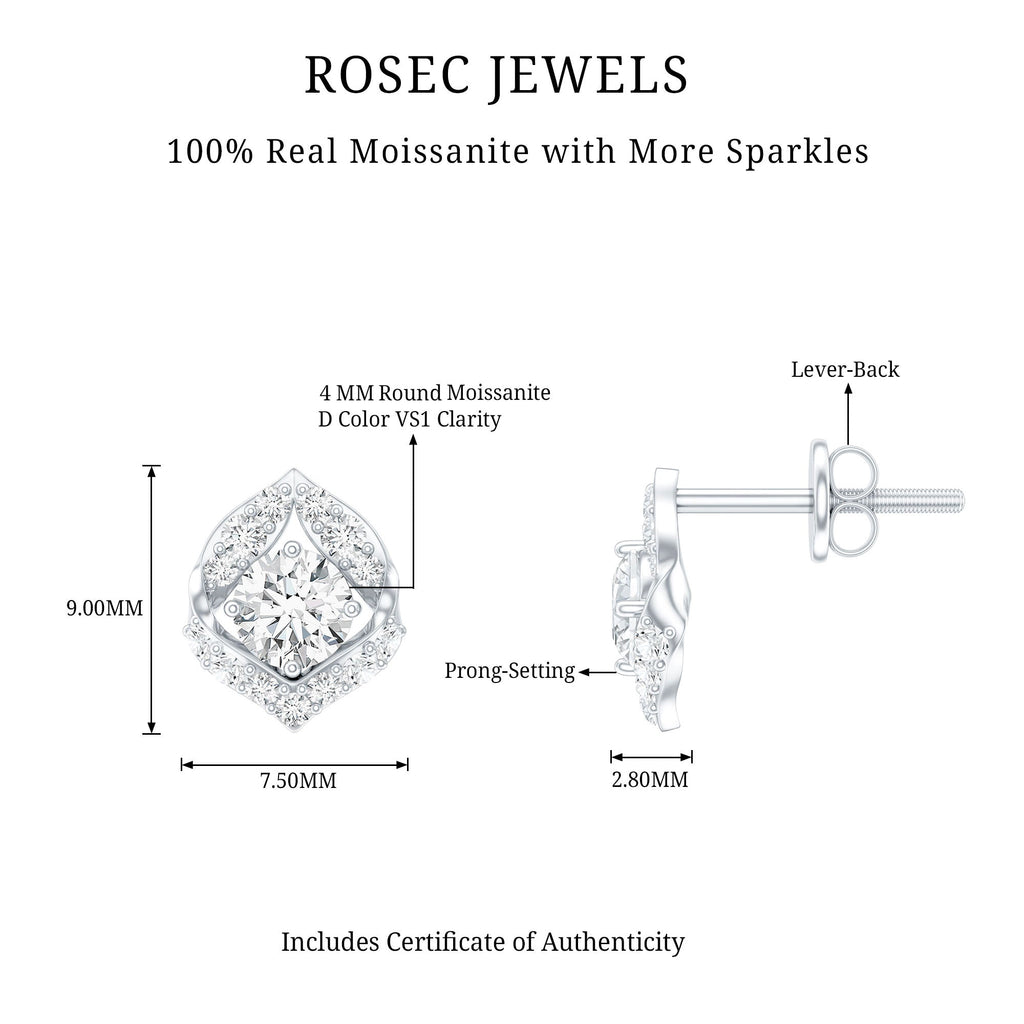 1 CT Moissanite Petal Stud Earrings with Screw Back