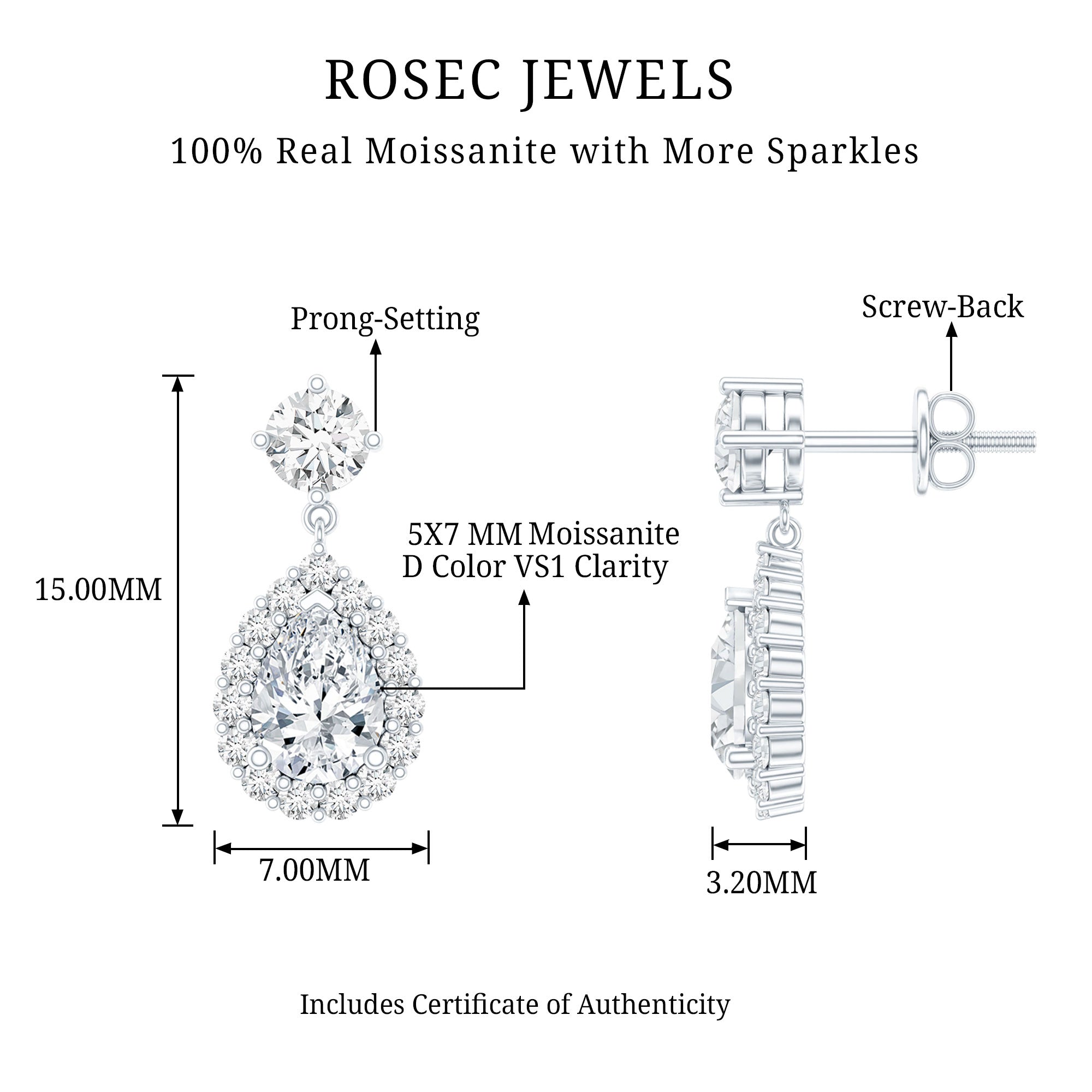 2.50 CT Moissanite Bridal Dangle Earrings in Prong Setting