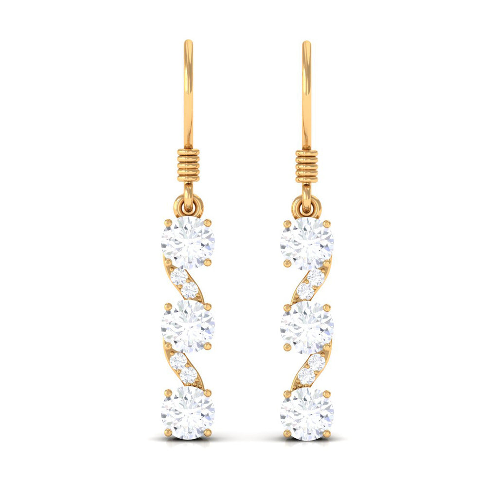 2 CT Round Moissanite Three Stone Dangle Drop Earrings