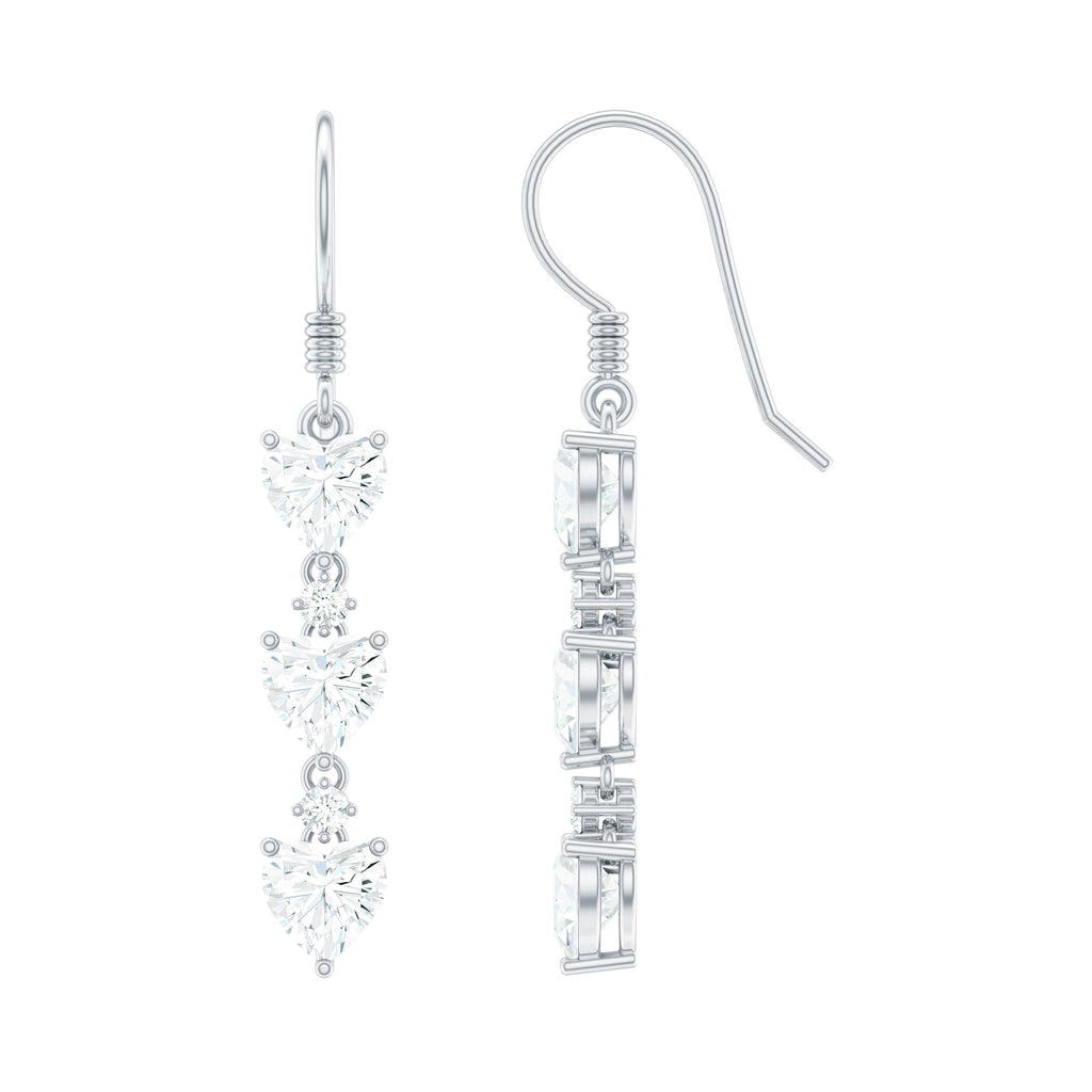 Heart and Round Shape Moissanite Dangle Earrings
