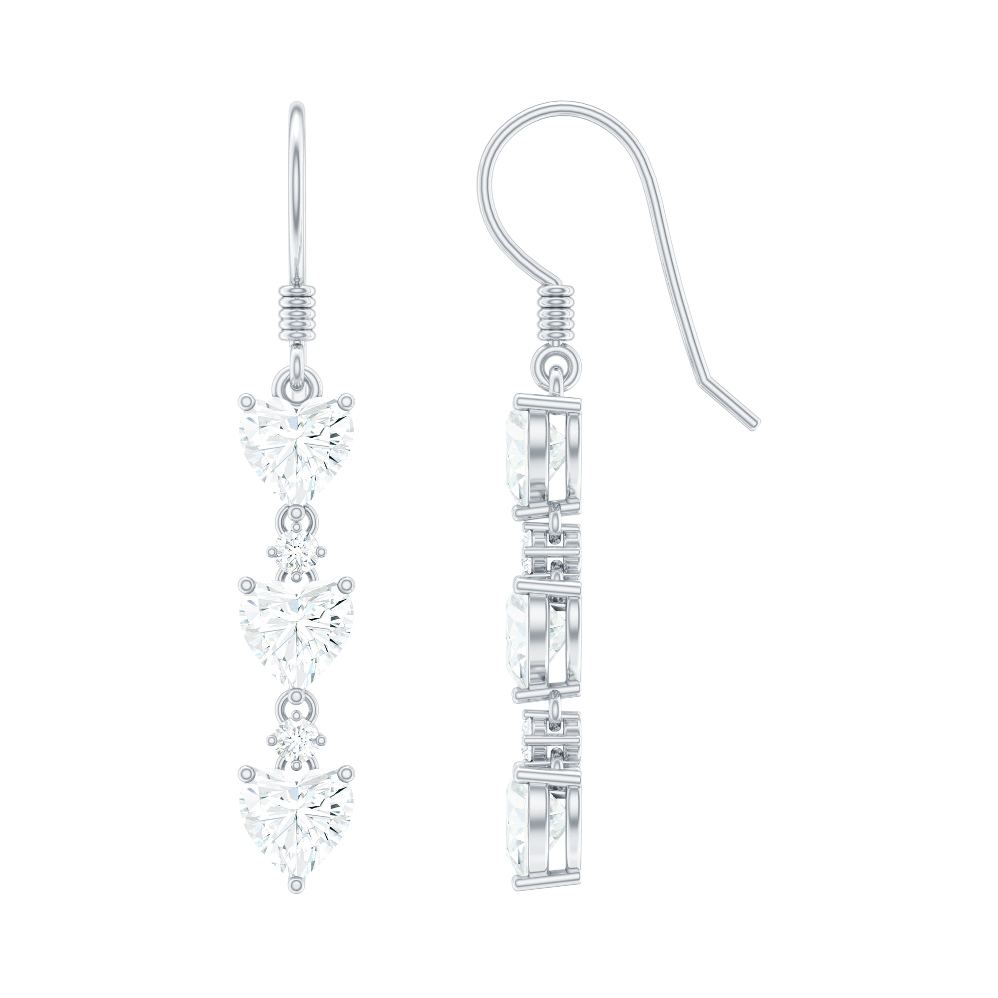 Heart and Round Shape Moissanite Dangle Earrings