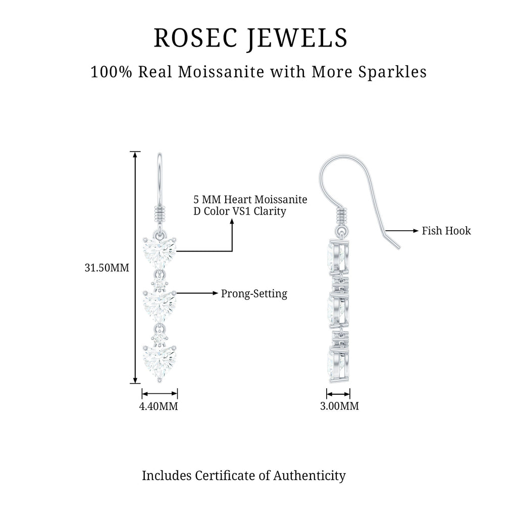 Heart and Round Shape Moissanite Dangle Earrings