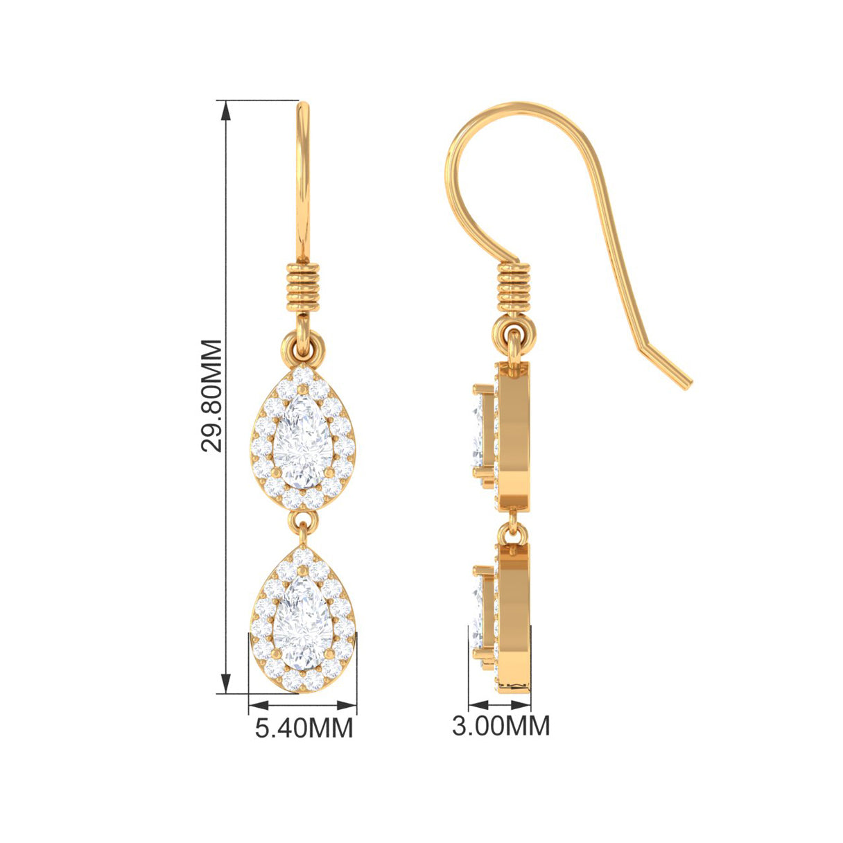 1 CT Pear and Round Cut Moissanite Dangle Earrings