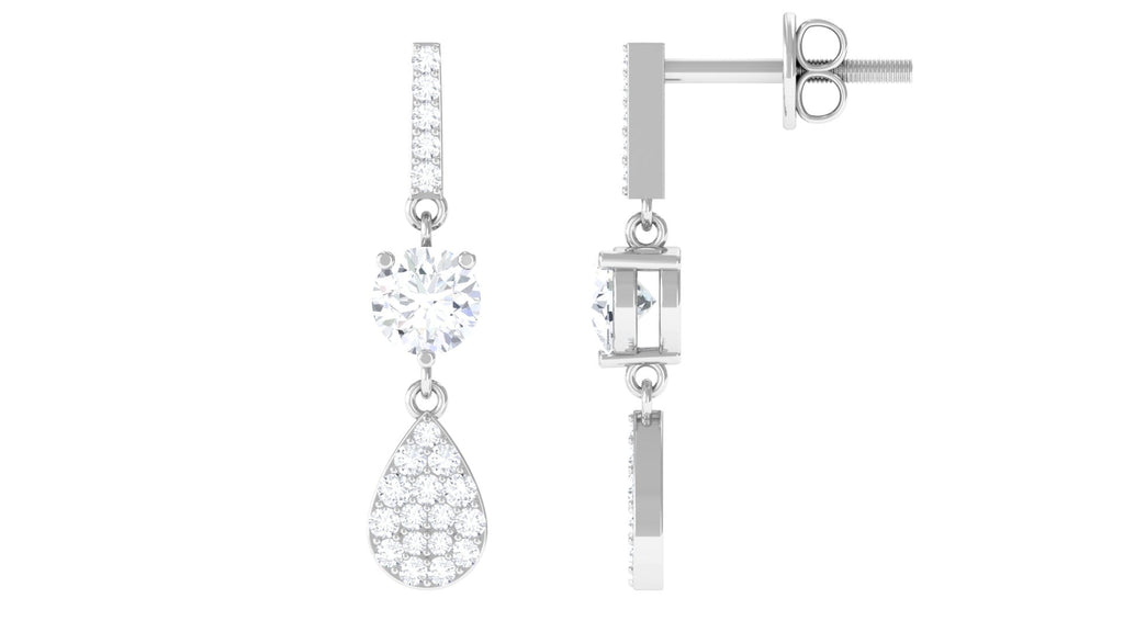 1 CT Round Cut Moissanite Classic Dangle Drop Earrings
