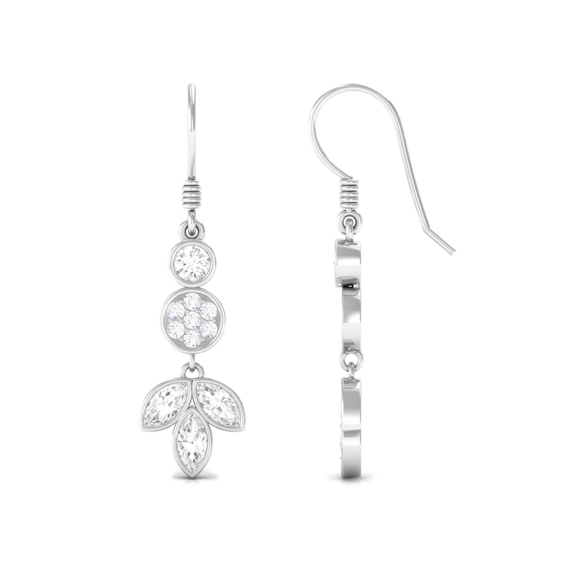 1.75 CT Marquise and Round Cut Moissanite Leaf Dangle Earrings