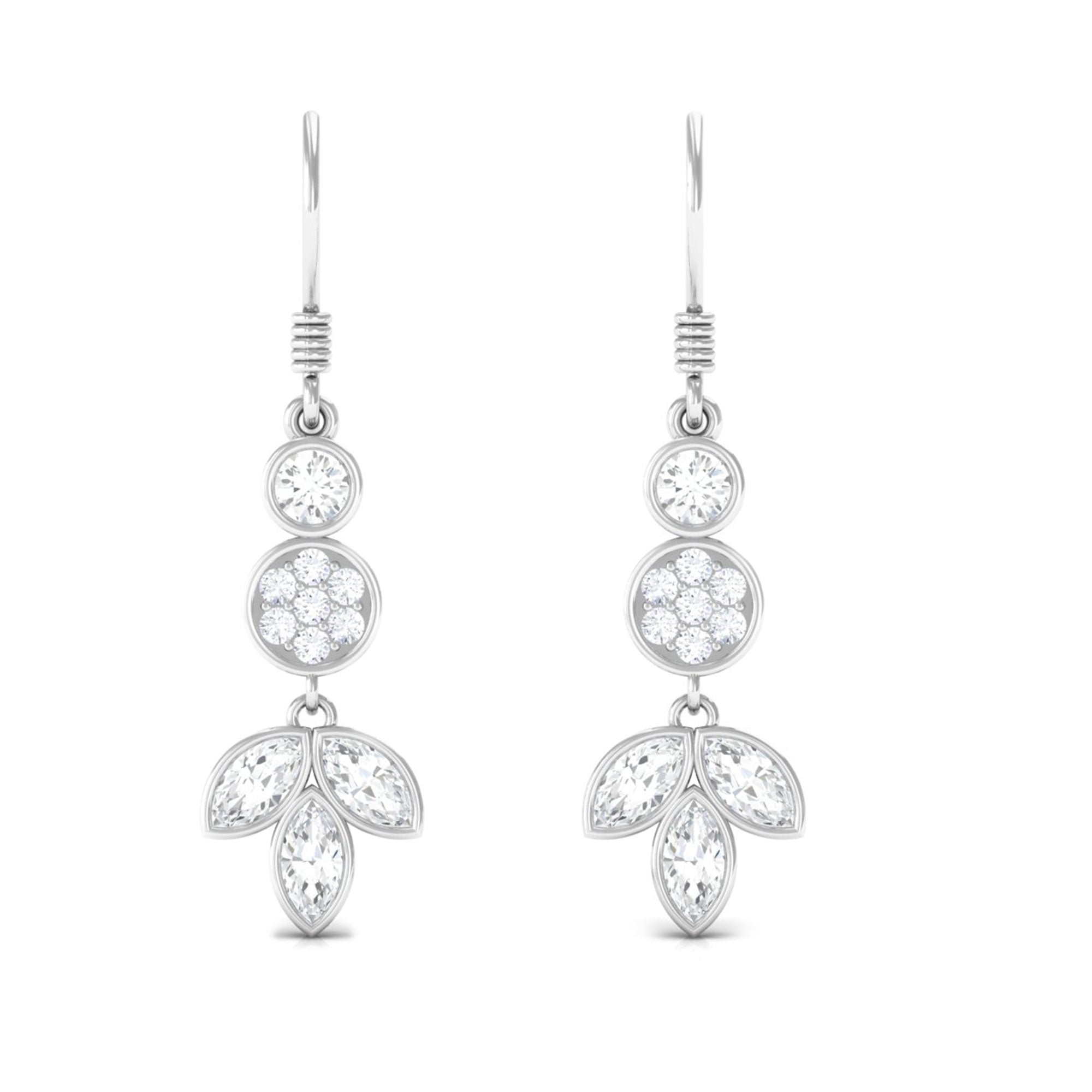 1.75 CT Marquise and Round Cut Moissanite Leaf Dangle Earrings