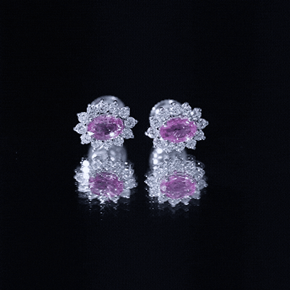 Genuine Pink Sapphire Halo Stud Earrings with Diamond