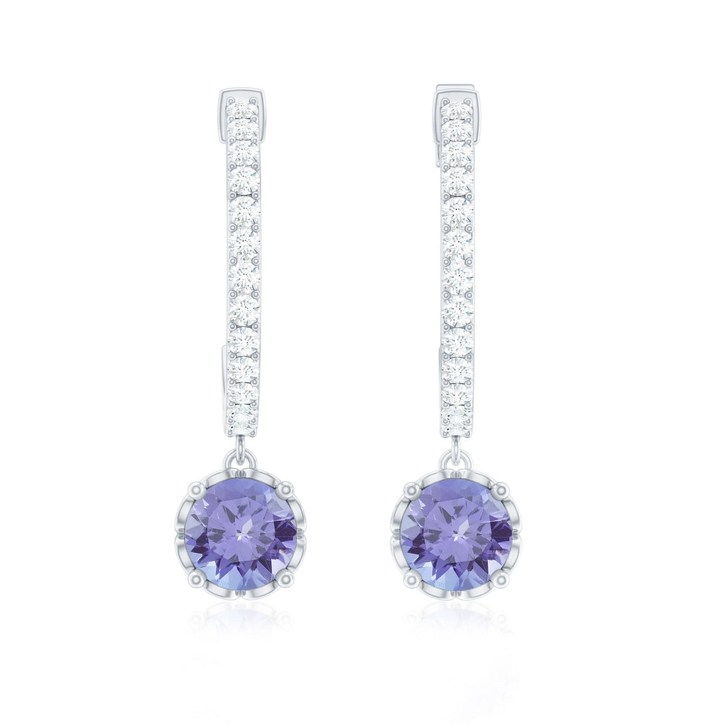 Natural 1 Carat Tanzanite Drop Hoop Earrings with Diamond