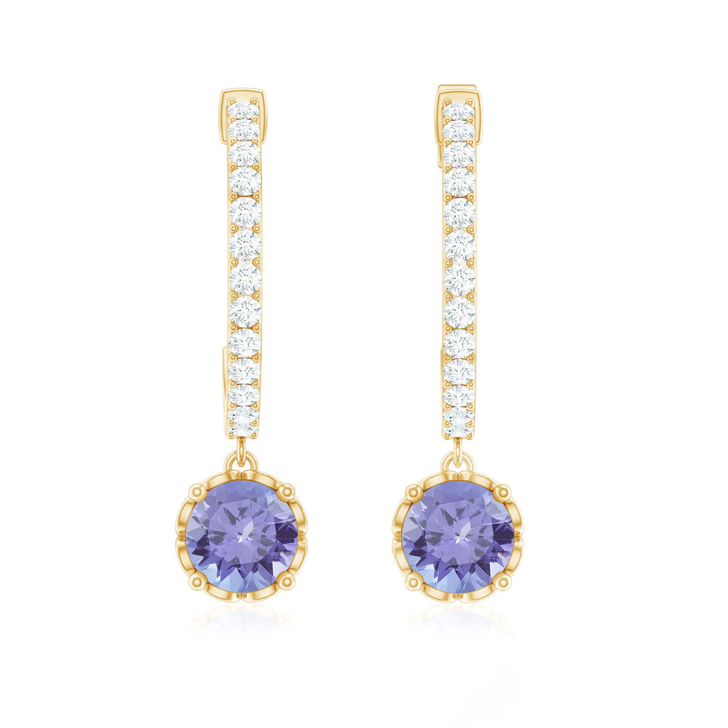 Natural 1 Carat Tanzanite Drop Hoop Earrings with Diamond