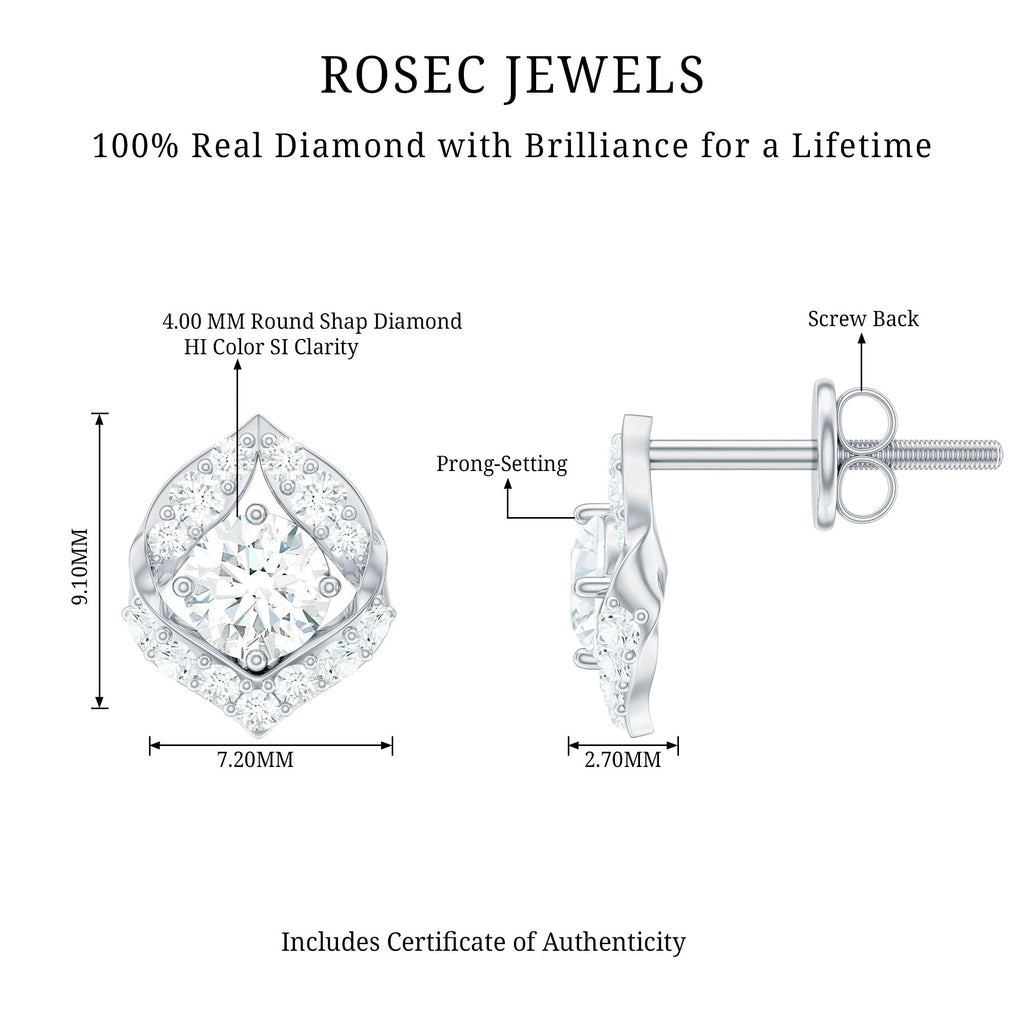 Nature Inspired Diamond Leaf Earrings with Screw Back