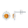 Nature Inspired Citrine Leaf Earrings with Diamond