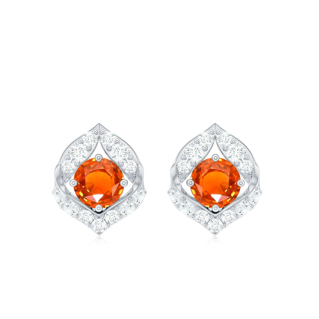 Designer Lab Grown Orange Sapphire Stud Earrings with Diamond