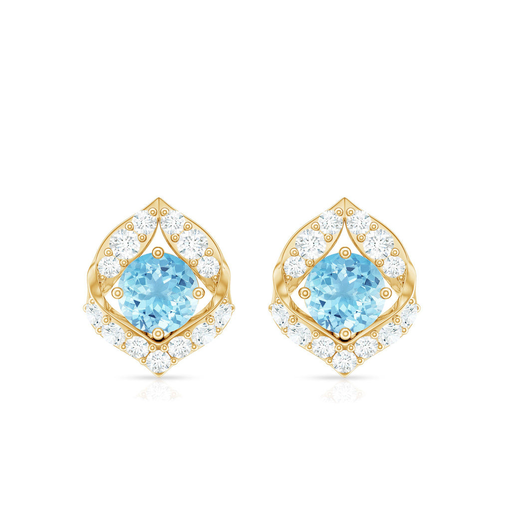 Vintage Inspired Aquamarine Diamond Leaf Earrings