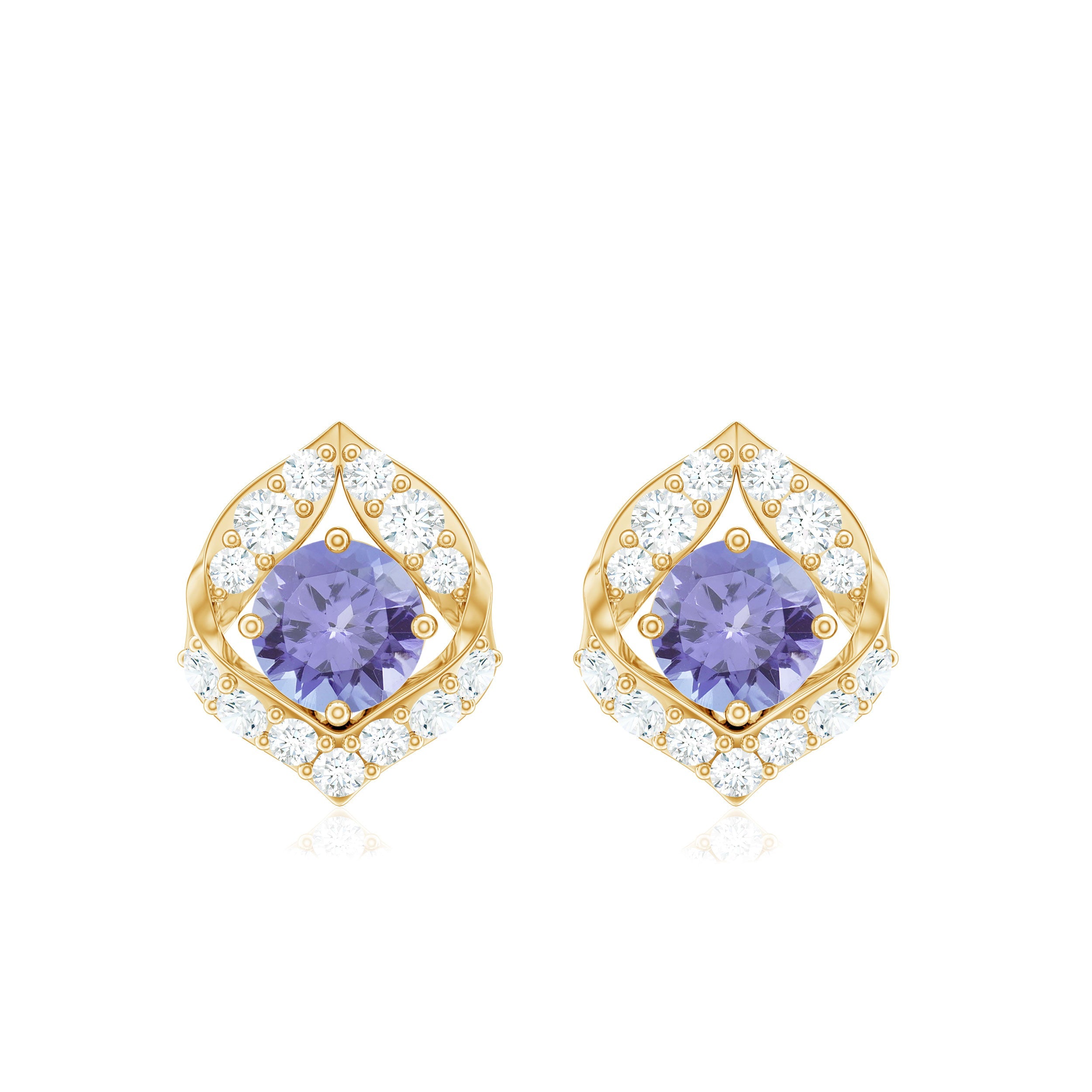 Natural 1 Carat Tanzanite Stud Earrings with Diamond or Women