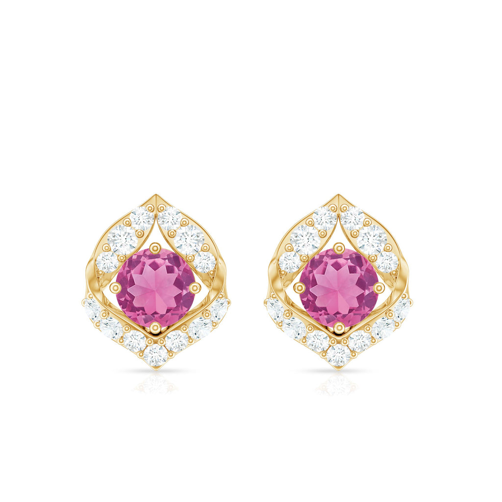 Natural Pink Tourmaline Stud Earrings with Diamond