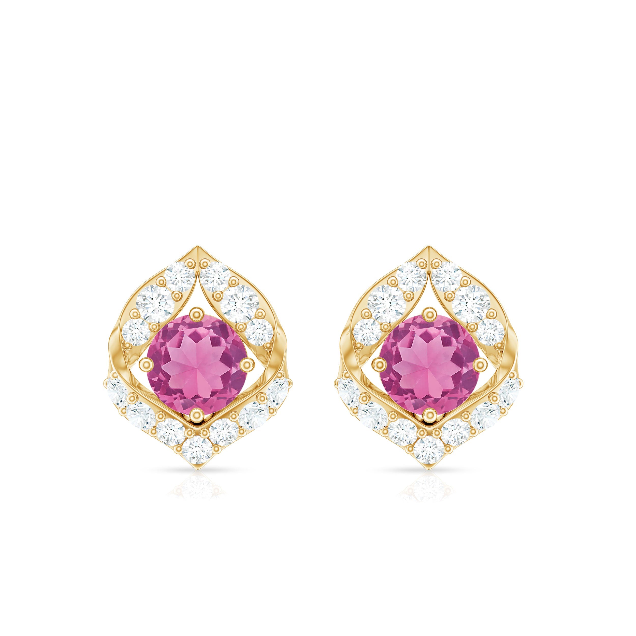 Natural Pink Tourmaline Stud Earrings with Diamond