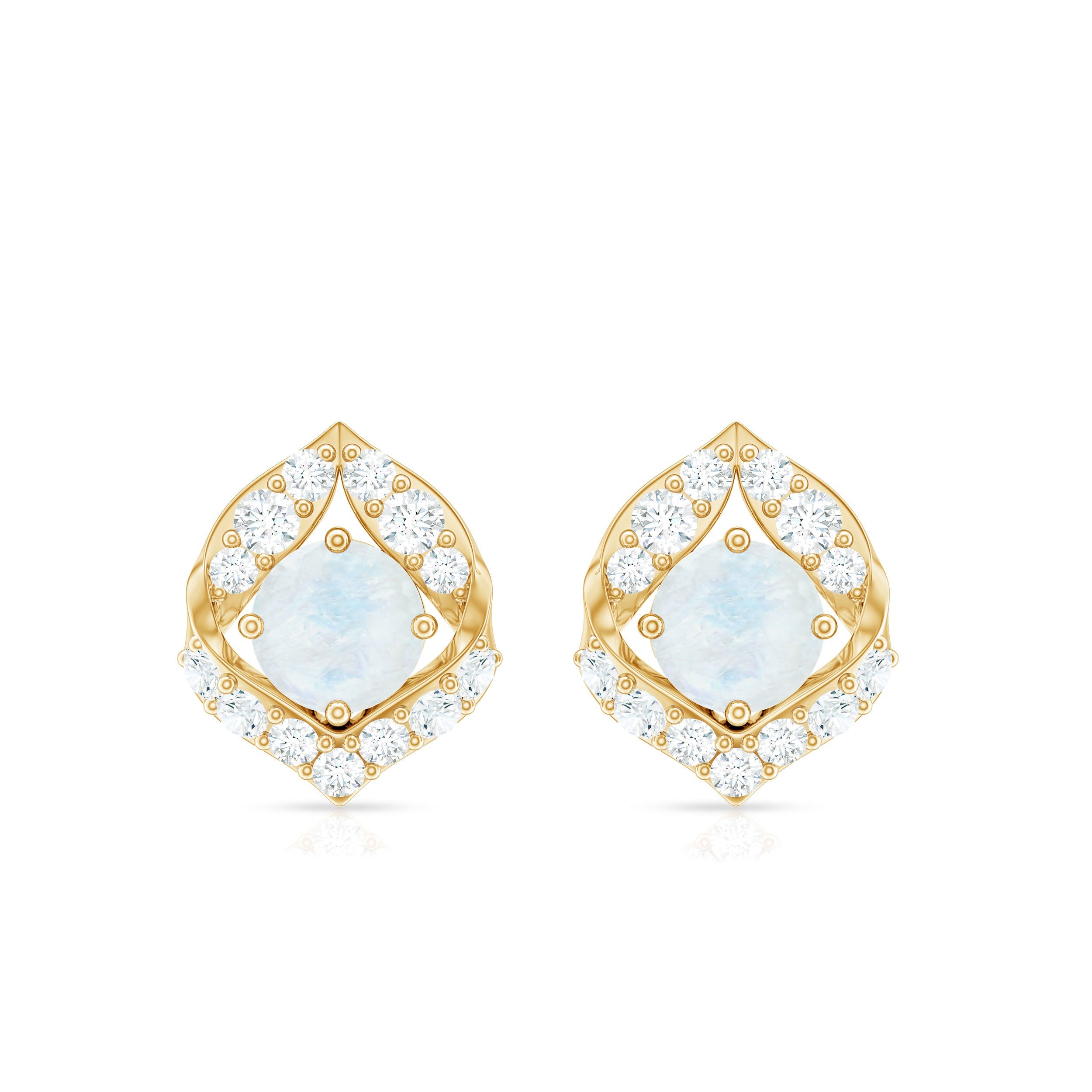 Real Moonstone Diamond Stud Earrings with Screw Back