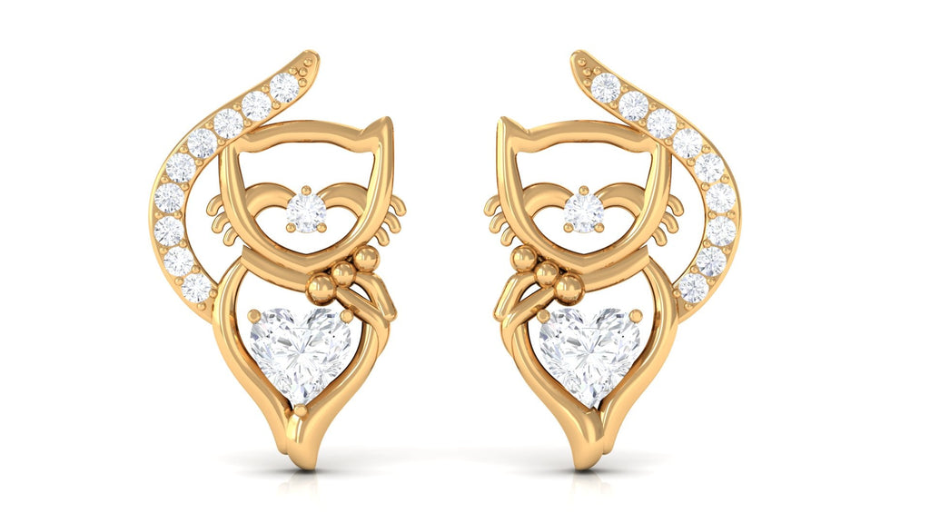 Natural Diamond Cat Stud Earrings with Screw Back