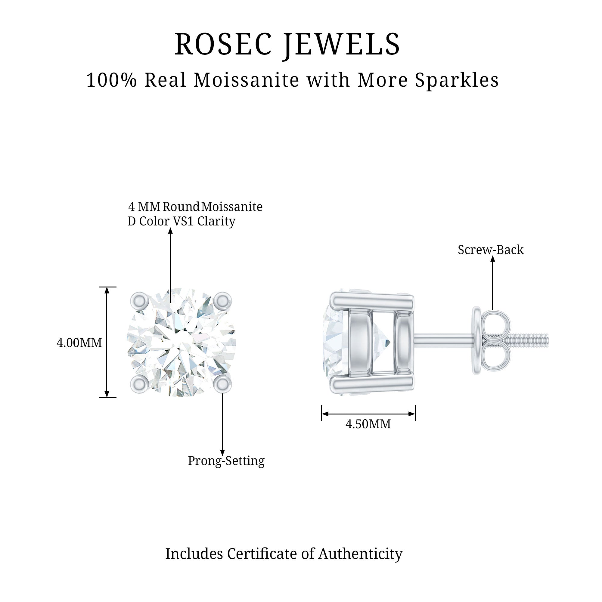 Certified Lab Grown Diamond 4 Prong Stud Earrings