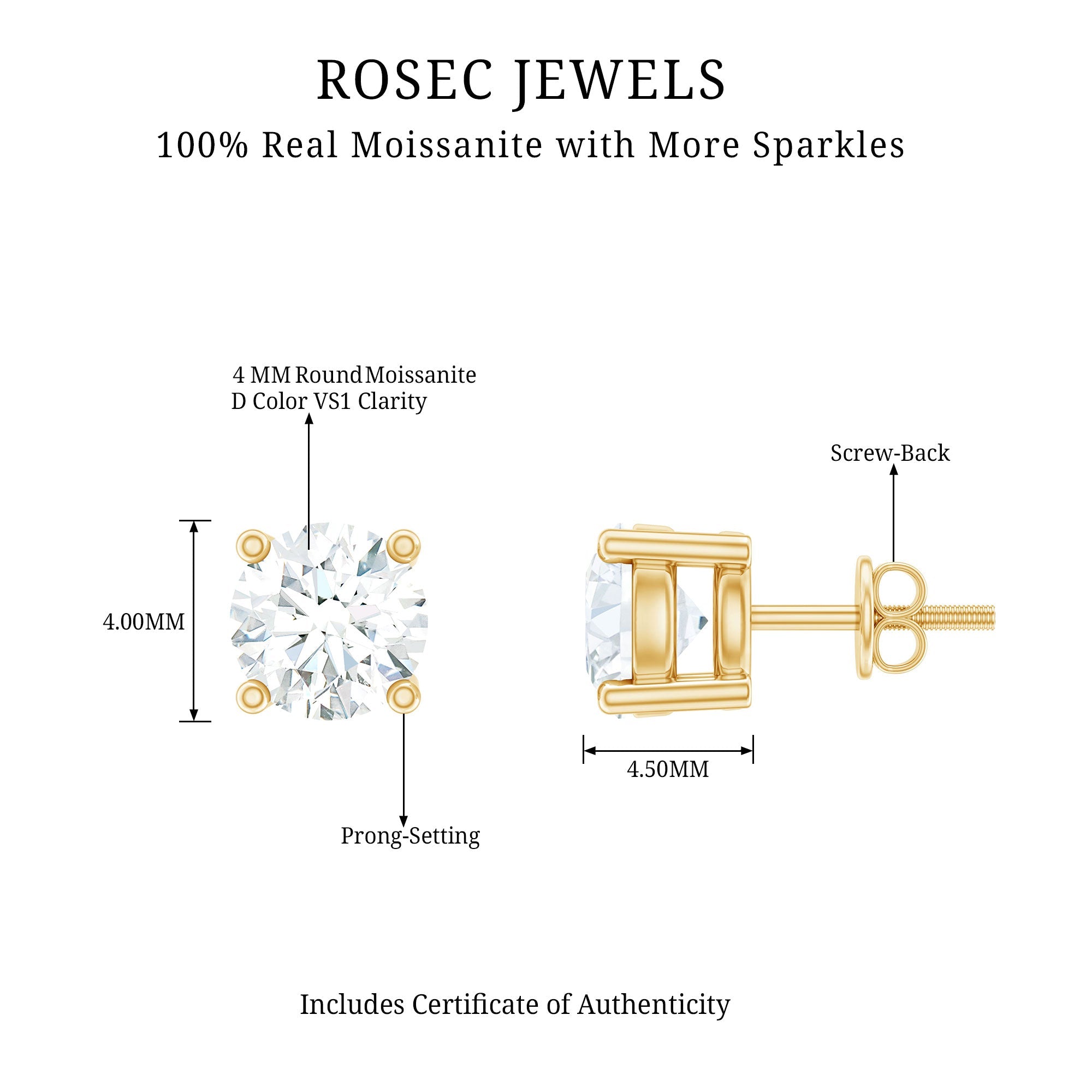 Certified Lab Grown Diamond 4 Prong Stud Earrings