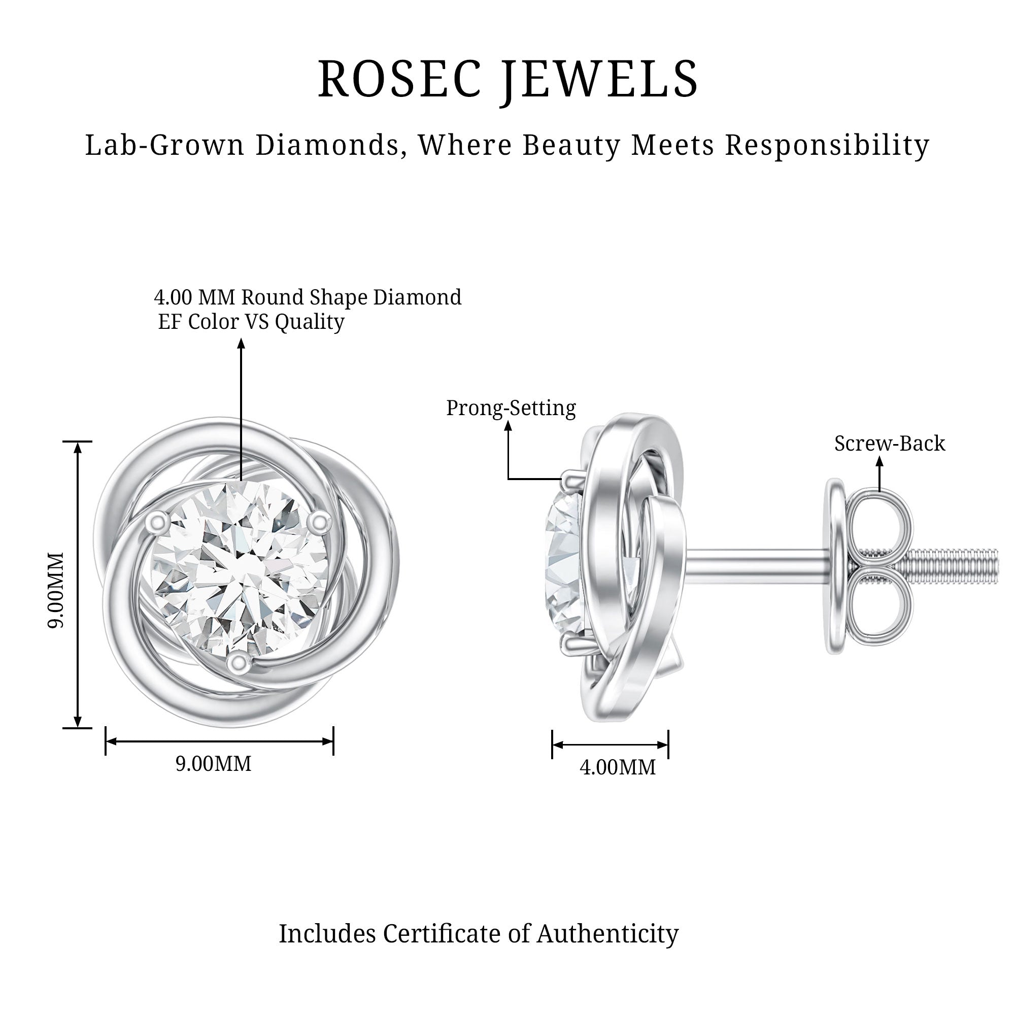 Certified Lab Grown Diamond Swirl Earrings With Screw Back
